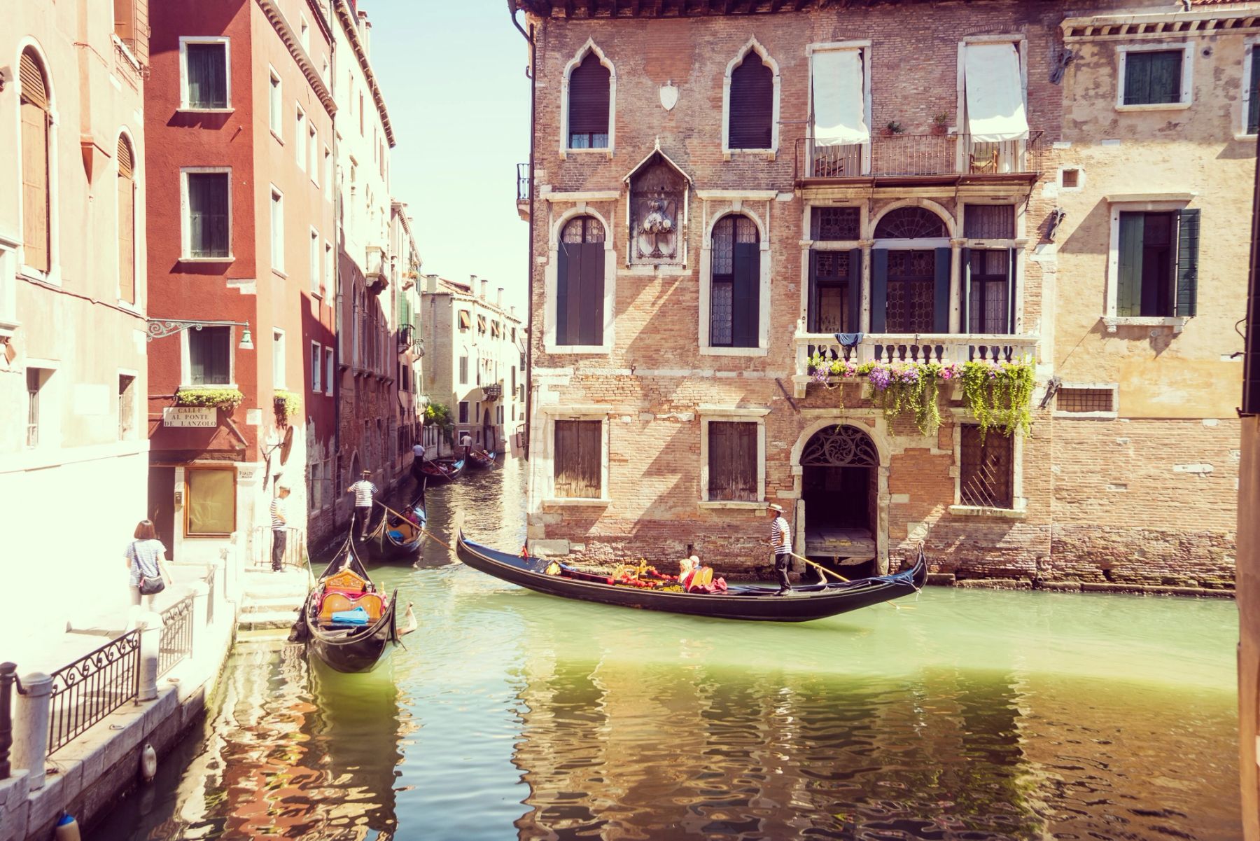 Gondolas on a Quiet Canal, Venice, Italy