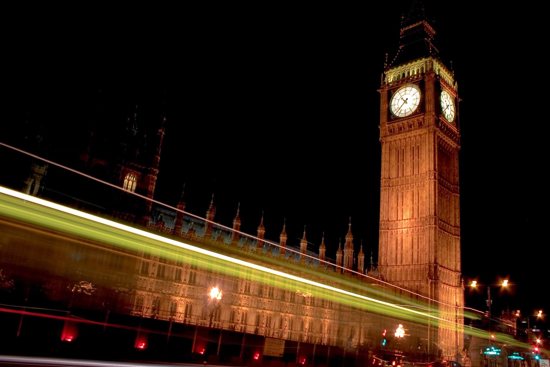 Big Ben and Light Trails, Westminster, London