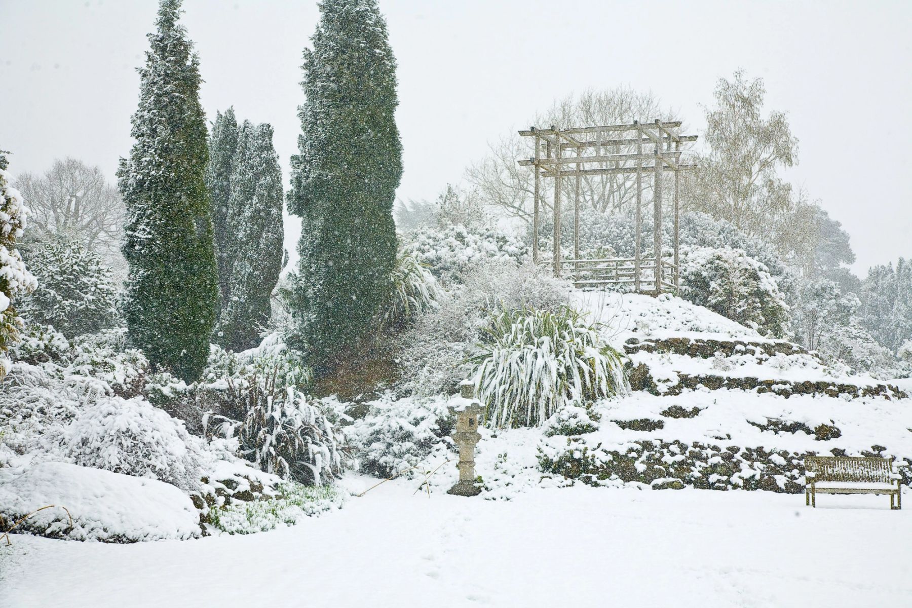 Rock Garden in Snow, Handcross, West Sussex