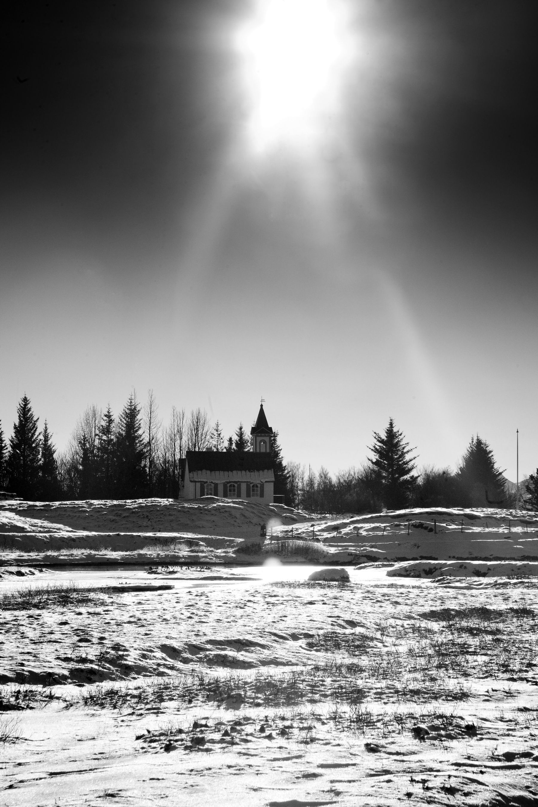 Country Church in Black and White, Thingvellir, Iceland