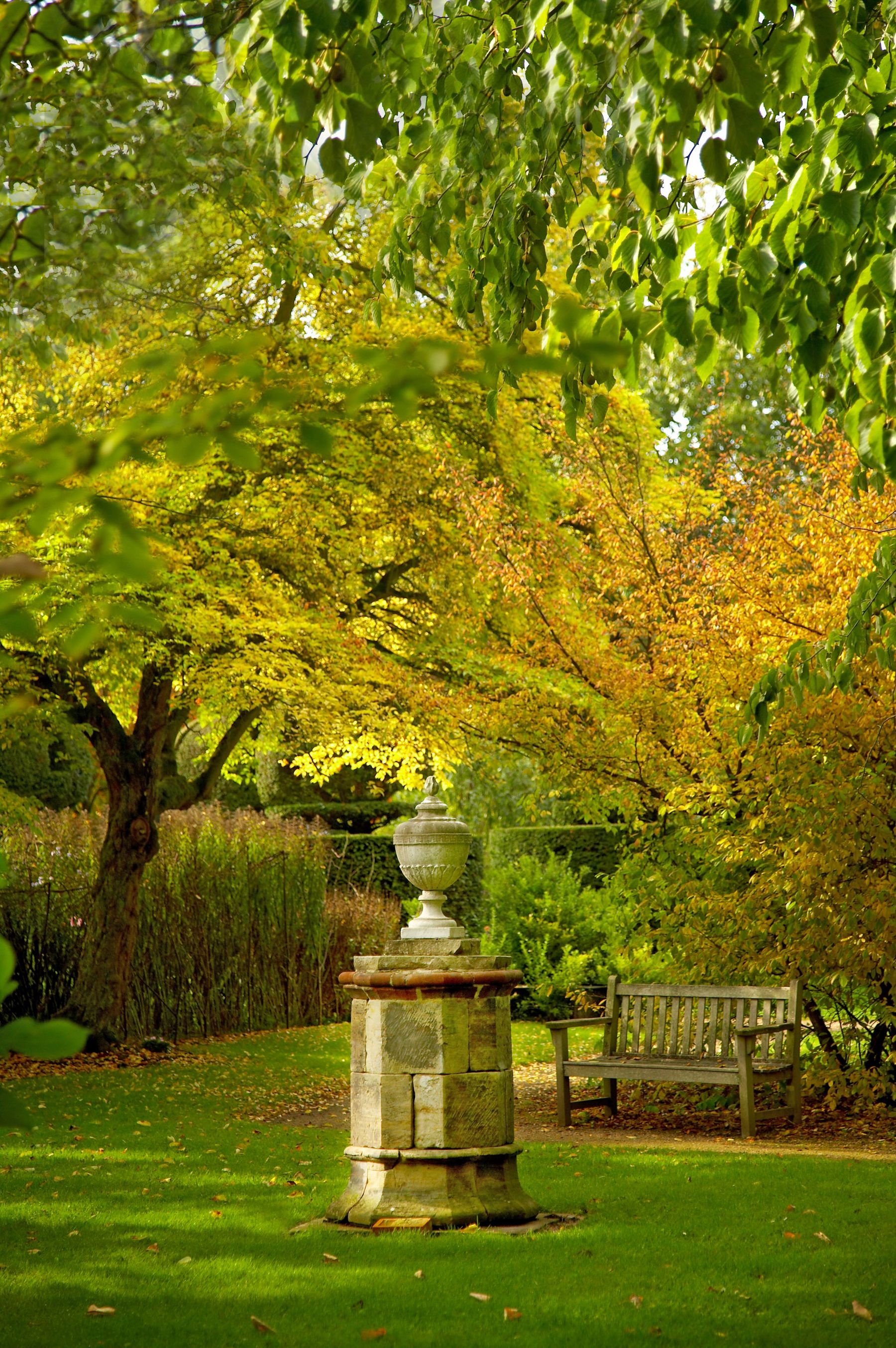 Urn in the Autumn Garden, Handcross, West Sussex