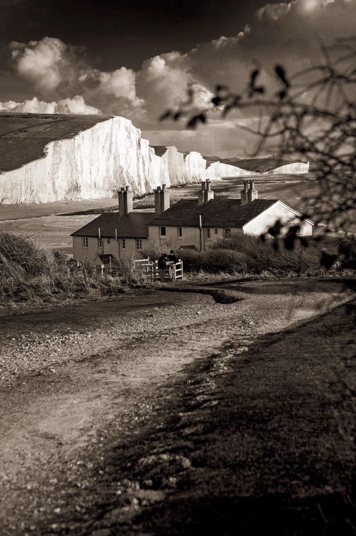 Cottages and Cliffs in Monochrome
