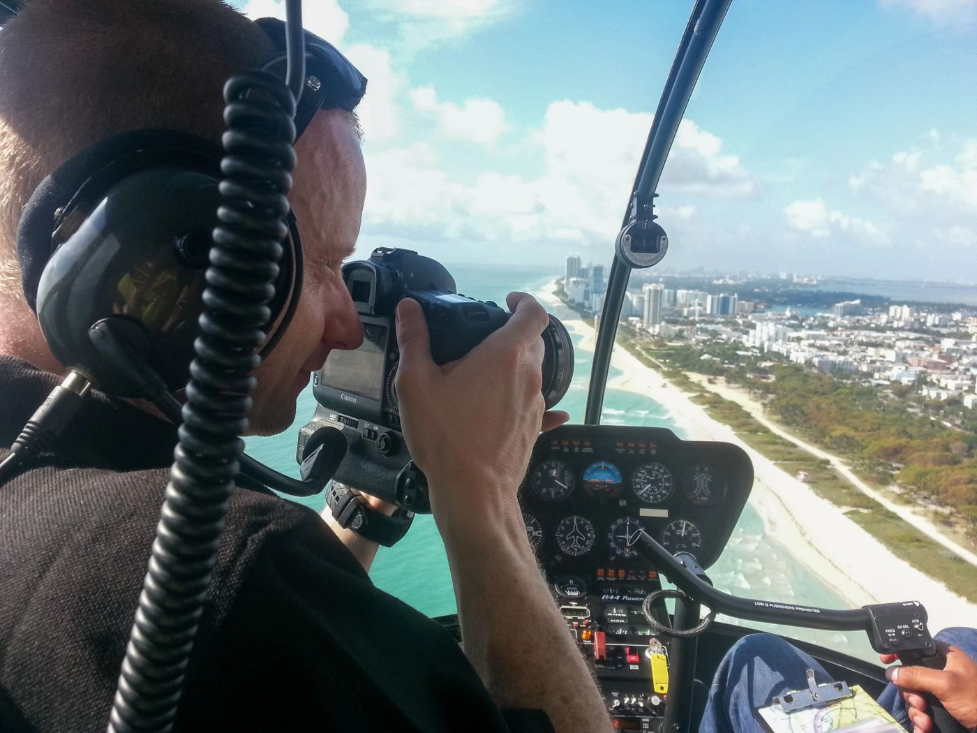 Shooting aerials from the front seat of a helicopter
