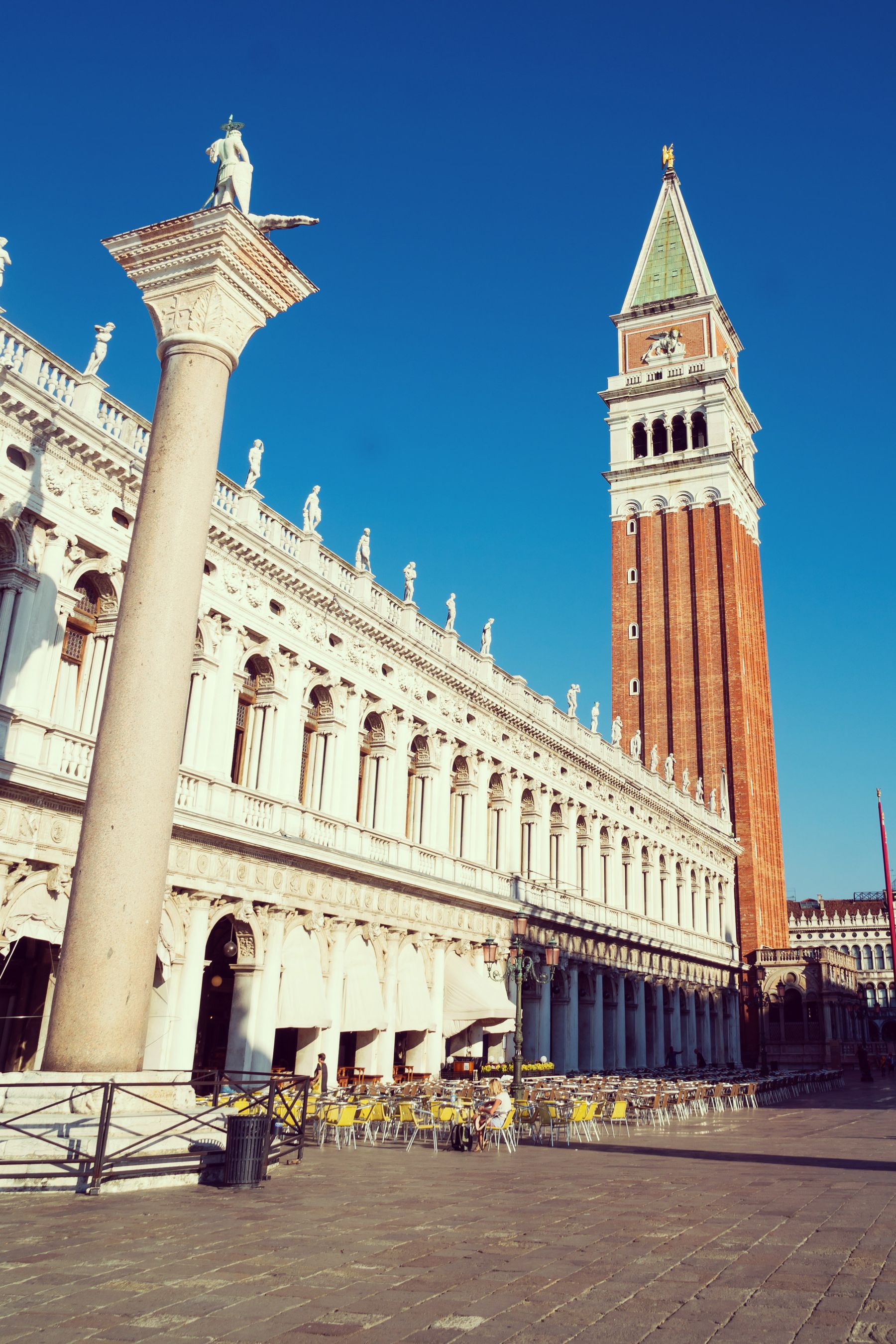 The Campanile and the Lion Column, Venice, Italy