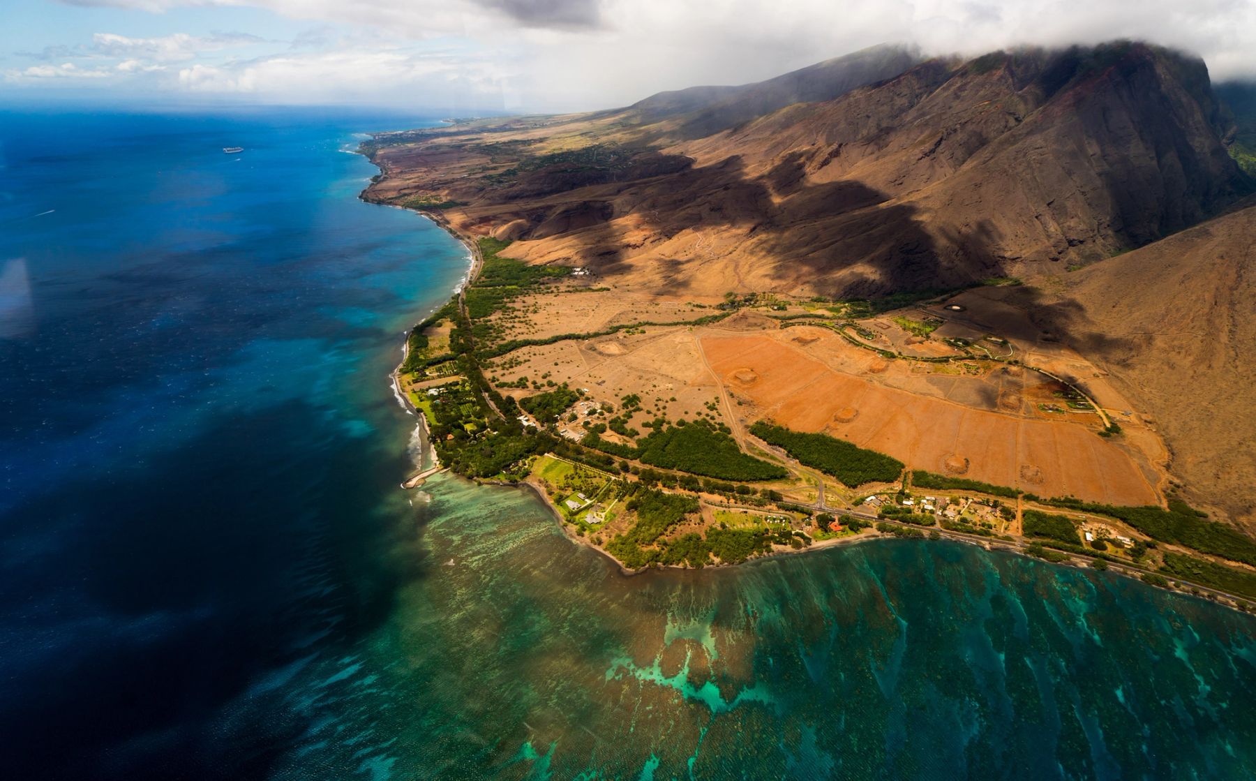 Reef and Mountains from Above, Maui, Hawaii