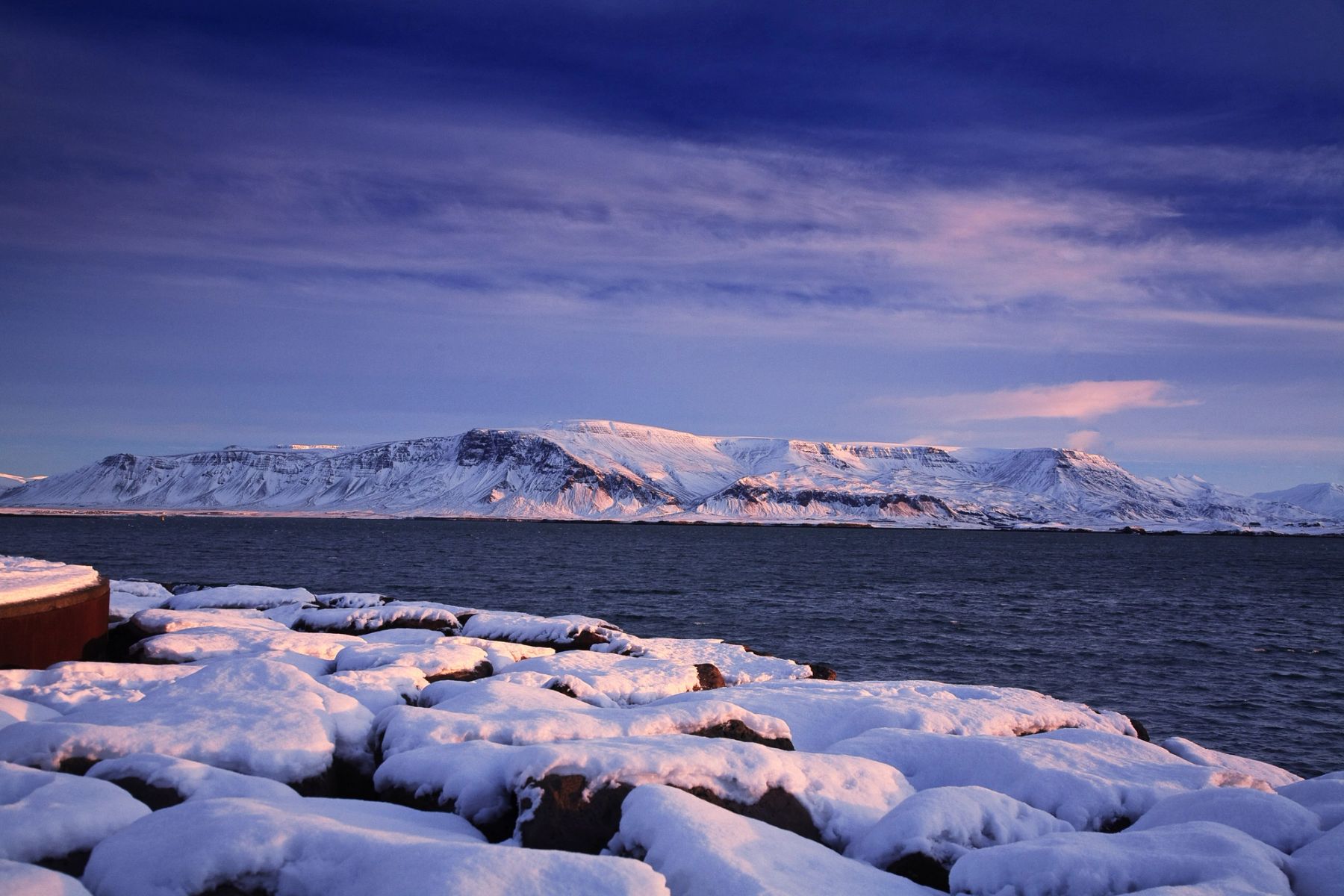 Snowy Shore and Esja, Reykjavik, Iceland