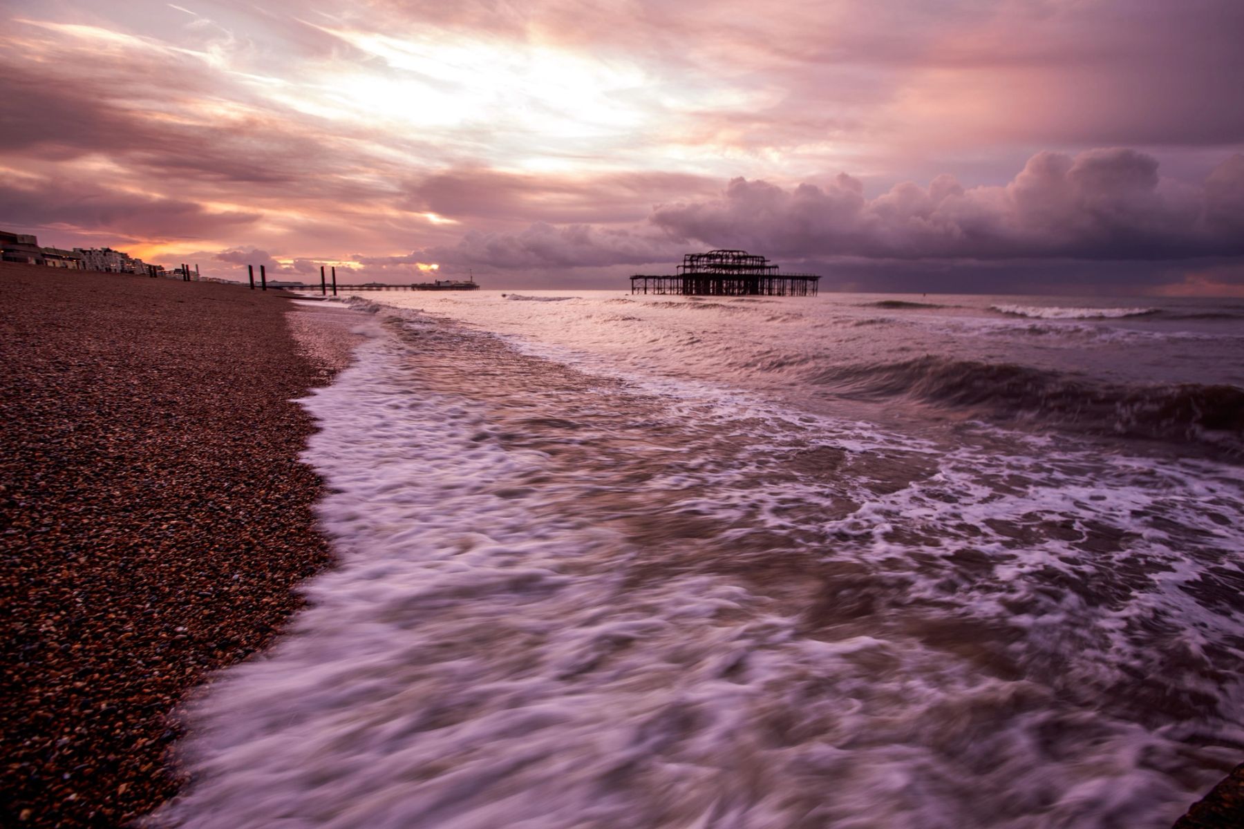 Surf below the West Pier, Brighton